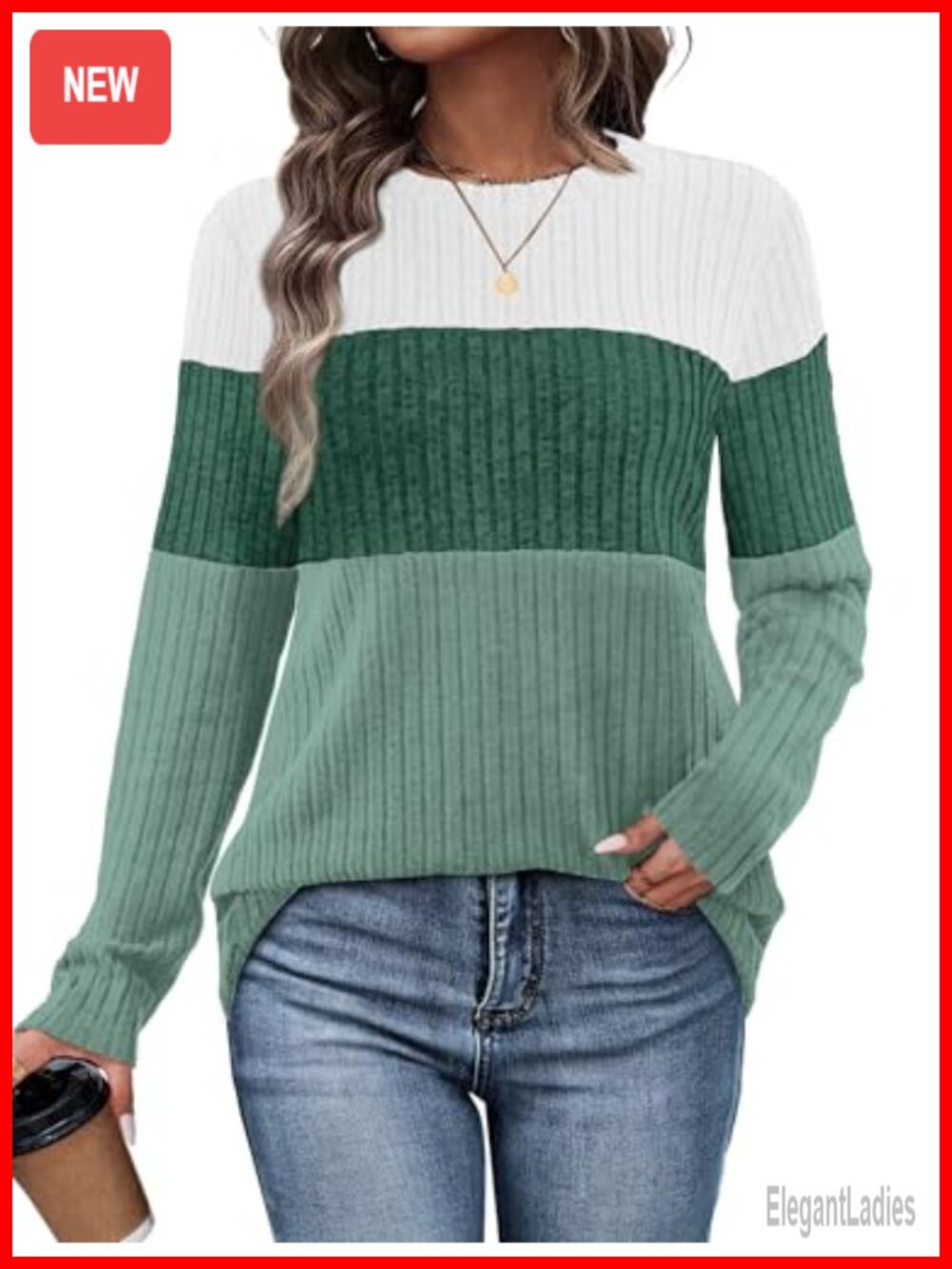 Womens Color Block Sweater Long Sleeve Pullover Tunic Shirt